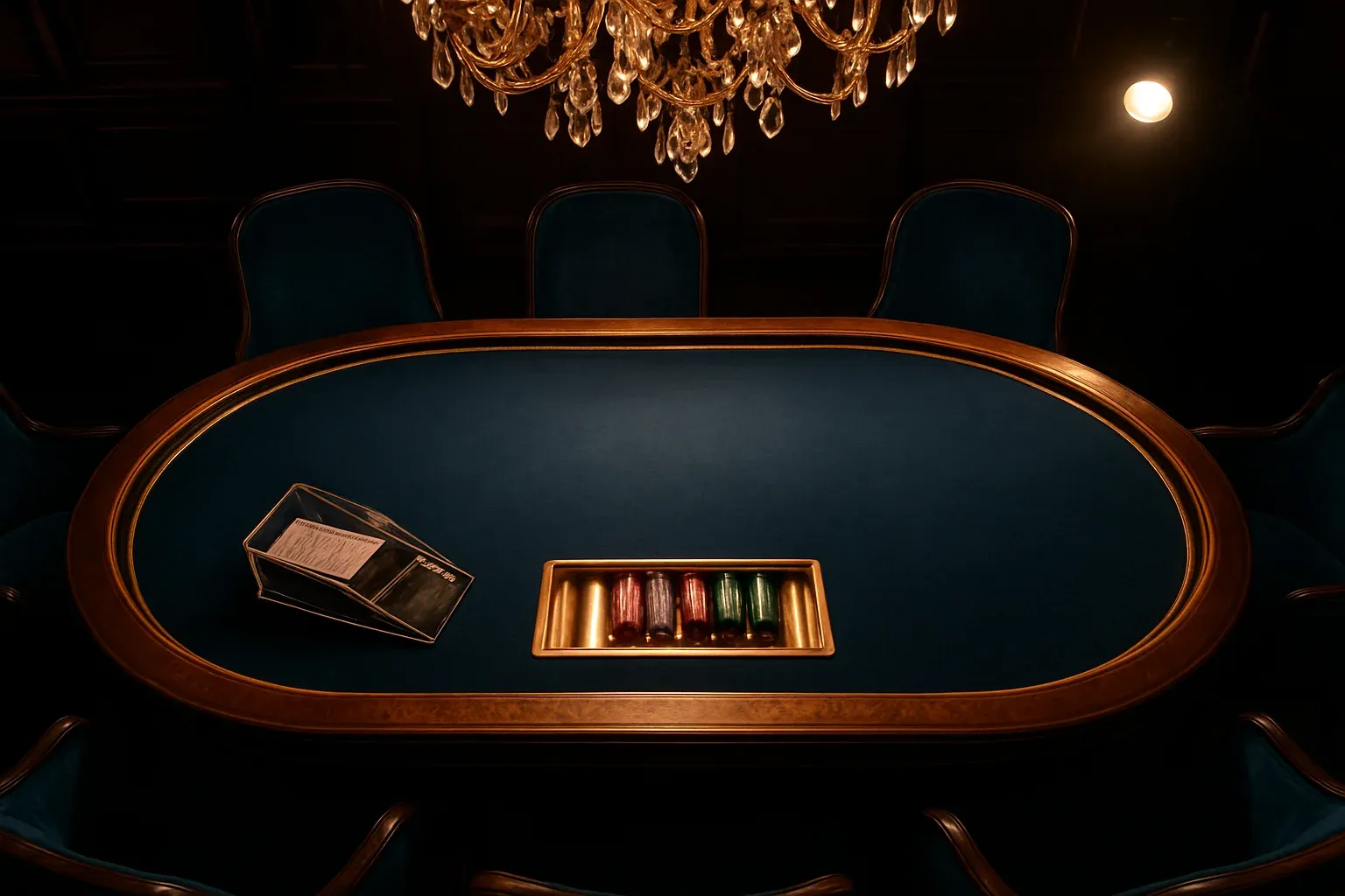 Hyperrealistic premium live baccarat studio in the Philippines with blue felt table