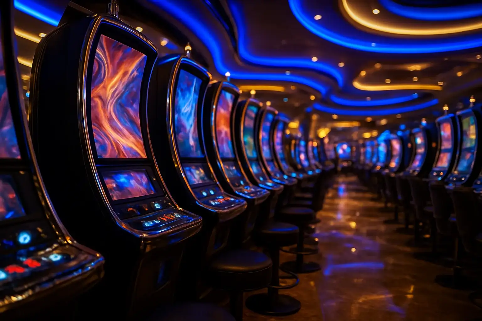 Premium Philippine casino slots floor at night inside Manila resort